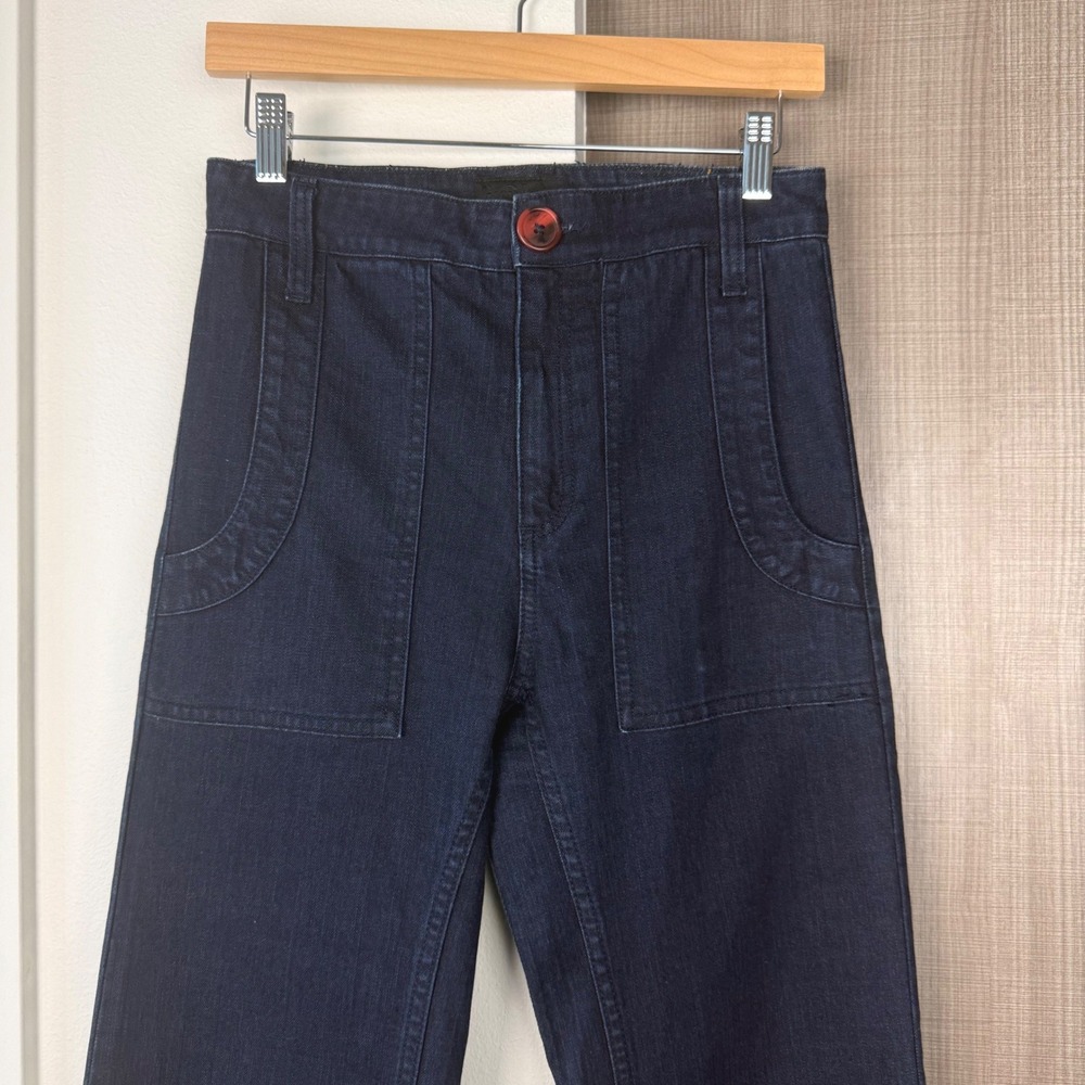 Grey Ant Dark Wash Flare Wide Leg Jeans 70s Bell Bottom High Waisted Size 4 - Picture 3 of 9